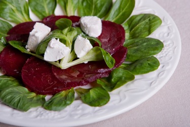 Mache and beet and goat cheese salad