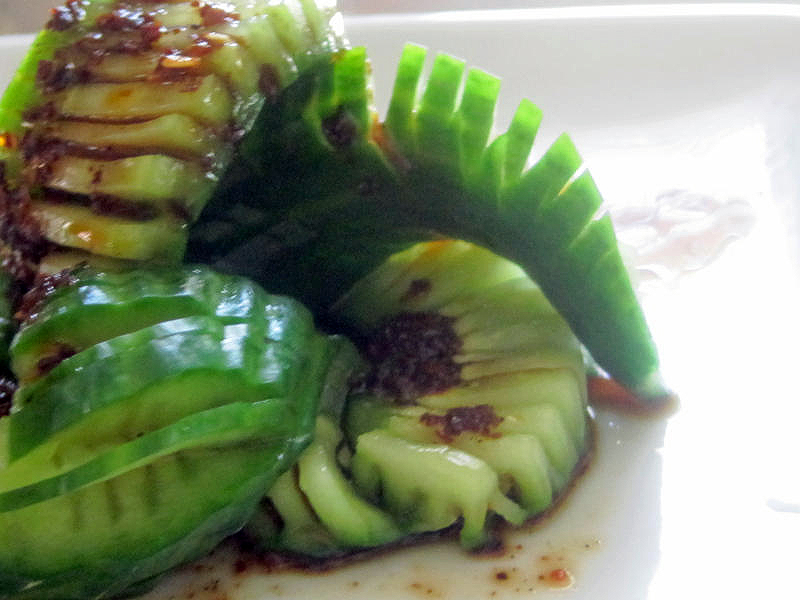 Raincoat cucumbers created by Chinese chef's knife skills