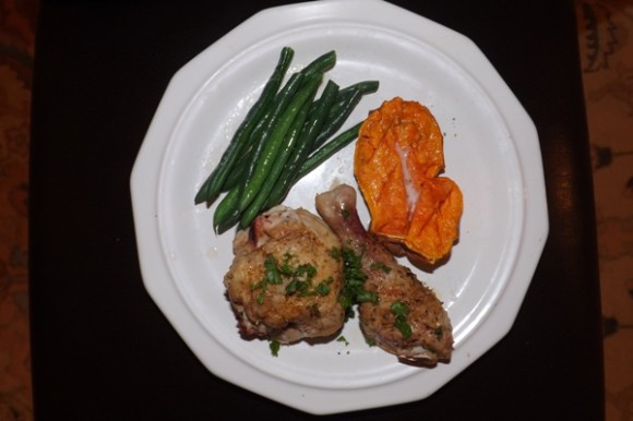 chicken, beans, yams