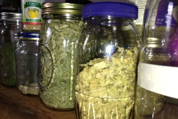 Dried herbs from the Berkshire Botanical Gardens are stored in repurposed jars. Credit: Carole Murko