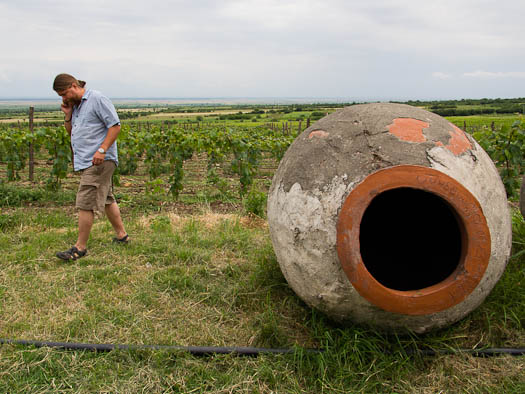 John Wurdeman at Pheasant's Tears winery with a large qvevri. Credit: Carla Capalbo