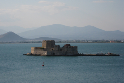 A small fortress on an islet in the city of Nafplio. Credit: Rosemary George