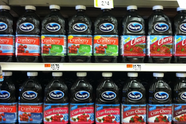 Endless varieties of cranberry juice. Credit: Barbara Haber