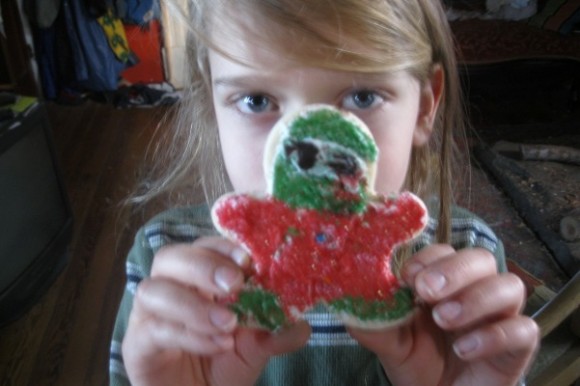 Felix, 10, shows off his Christmas cookie creation. Credit: Amy Halloran