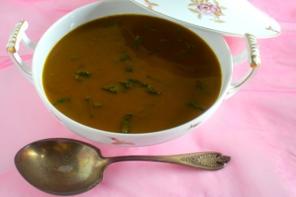 Roasted kabocha squash soup with kale. Credit: Cheryl Lee Roasted kabocha squash soup with kale. Credit: Cheryl Lee