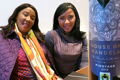 Makaziwe Mandela, Nelson Mandela's daughter, and Tukwini Mandela, her daughter and Nelson Mandela's granddaughter, with the family's wine. Credit: Elin McCoy