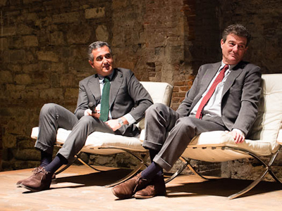 Giovanni Manetti of Fontodi, left, and Filippo Mazzei of Fonterutoli, Chianti producers and joint vice presidents of the Consortium, at the Gran Selezione news conference. Credit: Carla Capalbo