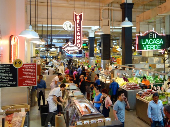 Belcampo is a new stall next to La Casa Verde, a legacy fresh fruit and vegetable vendor. Credit: Chris Fager