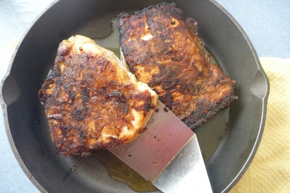 Honey-coated fried swordfish. Credit: Barbara Haber