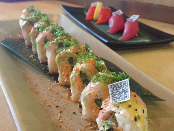 San Diego-based Harney Sushi serves edible QR tags with its sushi so eaters can scan the tags and get information about the sustainable status of the fish on the plate. Credit: Harney Sushi