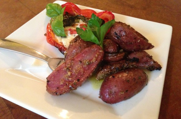 Pesto-flavored potatoes