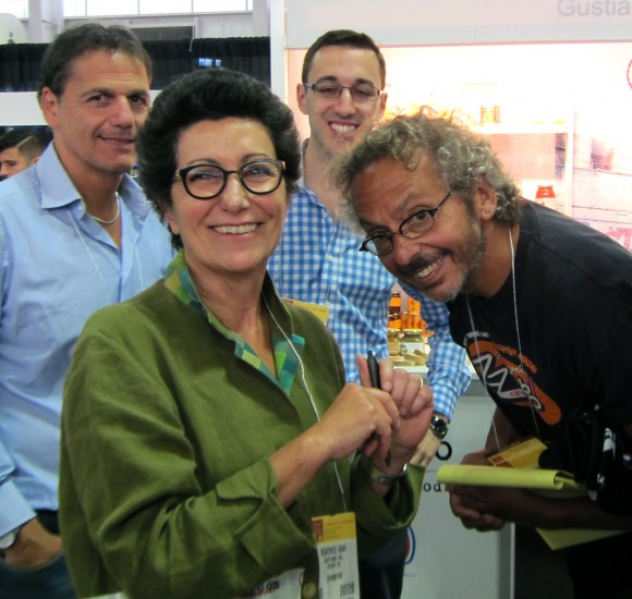 Beatrice Ughi of Gustiamo and Ari Weinzweig of Zingerman's in the foreground, with producer Sergio Cinque of Faella Pastificio, left, and Edoardo Dal Santo, right, of the Gustiamo staff in the background. Credit: Gustiamo