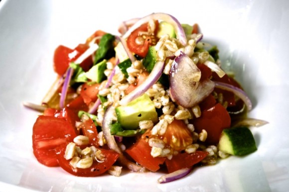 Chef Drago's diet-friendly spelt panzanella salad. Credit: David Latt