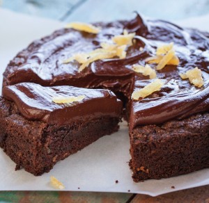 Bryant's cocoa-spiced cake with crystallized ginger and coconut-chocolate ganache. Reprinted with permission from "Afro-Vegan" by Bryant Terry. Published by Ten Speed Press, a division of Penguin Random House, Inc. Photography (c) 2014 by Paige Green
