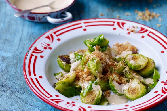 With a bit of tahini sauce and pomegranate molasses, even kids love the author's Brussels Sprouts With Panko. Credit: Peter Cassidy
