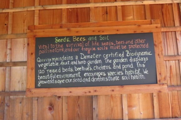 A sign posted by Quivira’s guru Jim Barauski writes the tenets of Biodynamic farming for all to see. Credit: Katherine Leiner