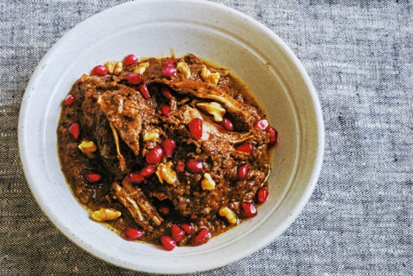 Fesenjan, a walnut and pomegranate stew, is one of the more traditional recipes in 