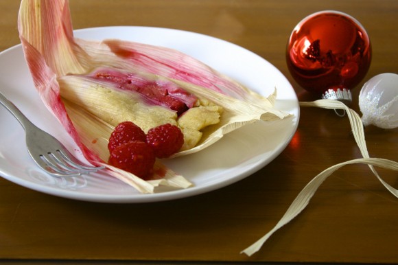 The whole family can get in on the tamale-making traditions, with children spreading the masa dough onto tamales such as these sweet raspberry tamales. Credit: Cheryl Lee