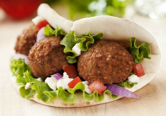 Falafel, a Middle Eastern dish of spiced mashed chickpeas, is formed into balls or patties, deep-fried and sometimes eaten in a pita. Credit: Copyright 2012 iStock/mphillips007