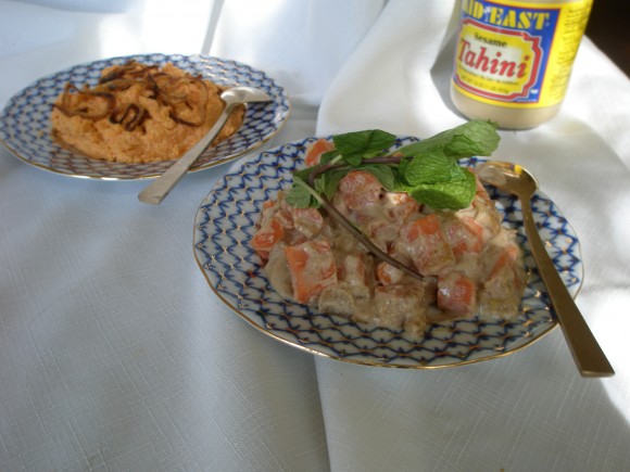 Carrots with tahini, two ways. Credit: Copyright Charles Perry