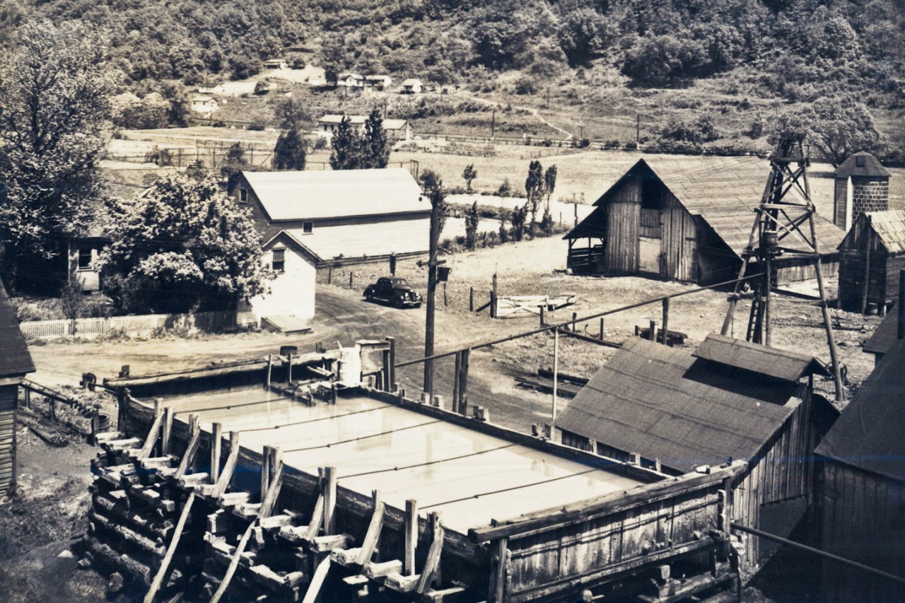 A brine-settling vat at the old salt-works operation at Dickinson’s Salt-Works.  Credit: Courtesy of the J. Q. Dickinson family
