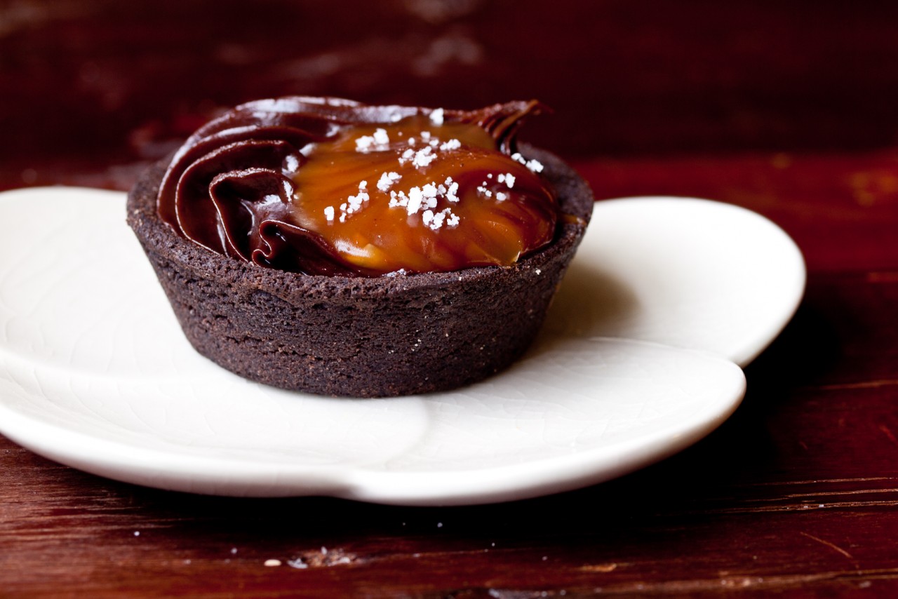 Chocolate caramel tart finished with evaporated sea salt. Credit: Copyright 2015 Susan Lutz