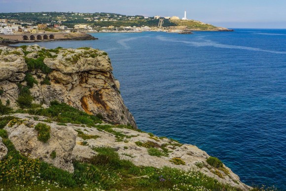 Santa Maria di Leuca at Puglia’s southernmost point, where the Adriatic and Ionian seas meet. The lighthouse stands atop the Japigo promontory, described by Virgil in The Aeneid. Credit: Copyright 2015 Nathan Hoyt/Forktales