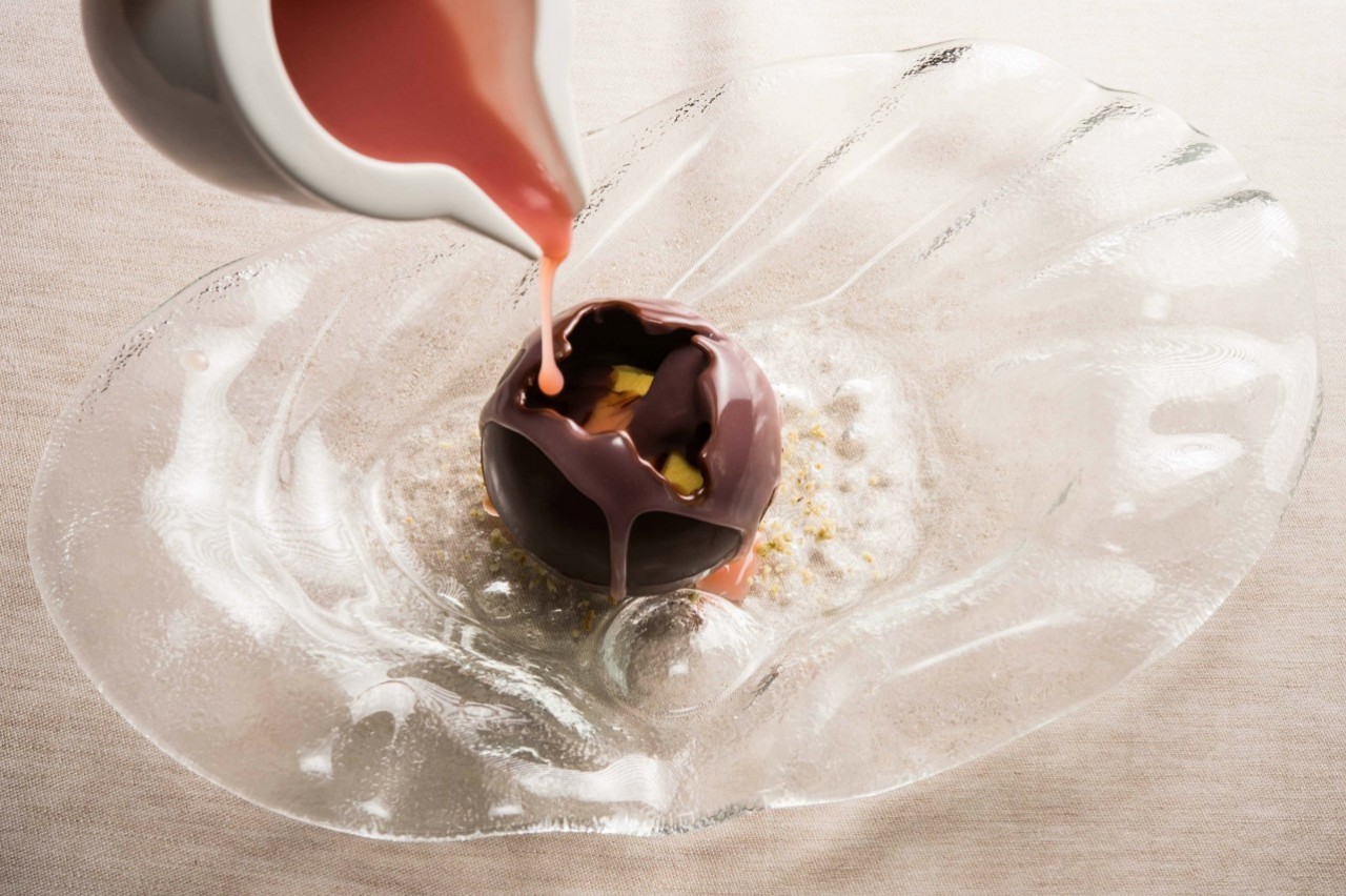 Chocolate revisited, with passion fruit, caramel and bourbon vanilla. Credit: Copyright 2014 Daniele Nalesso