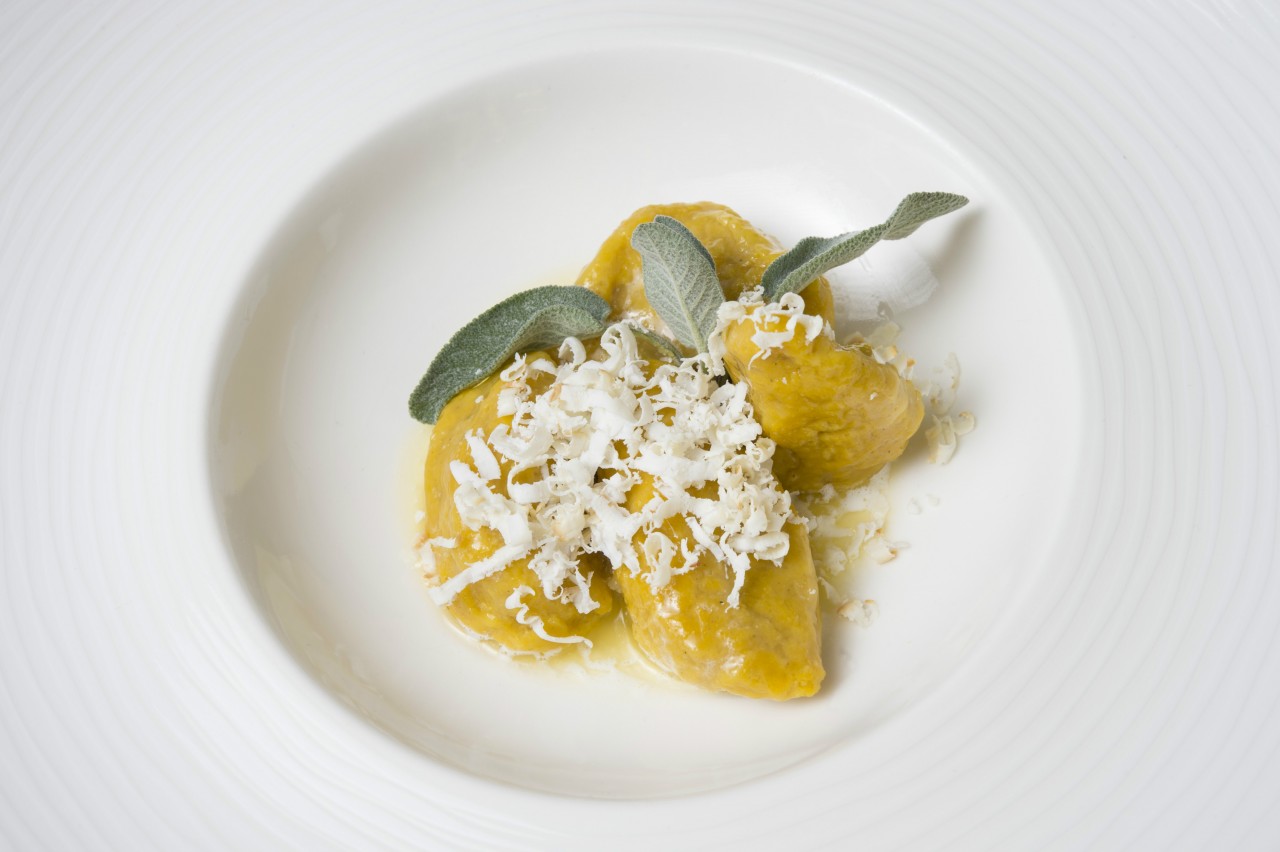 Macaròns di còce is made with pumpkin gnocchi prepared by hand, using a spoon, which gives them their shape and weight, then served with melted butter, sage leaves and some grated smoked ricotta cheese. Credit: Copyright 2014 Daniele Nalesso