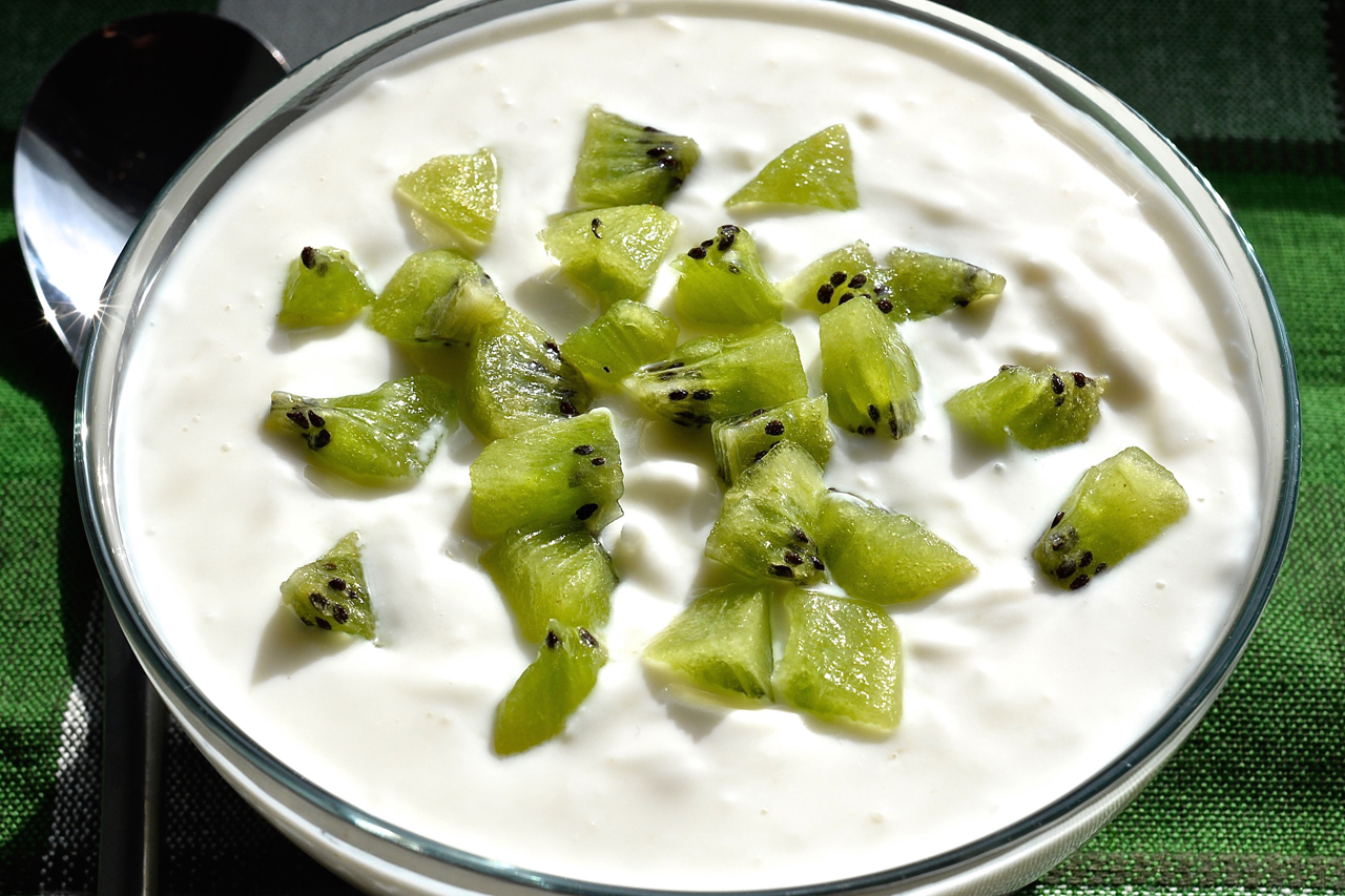 Coconut cream topped with kiwi. Credit: Copyright 2015 Kathy Hunt