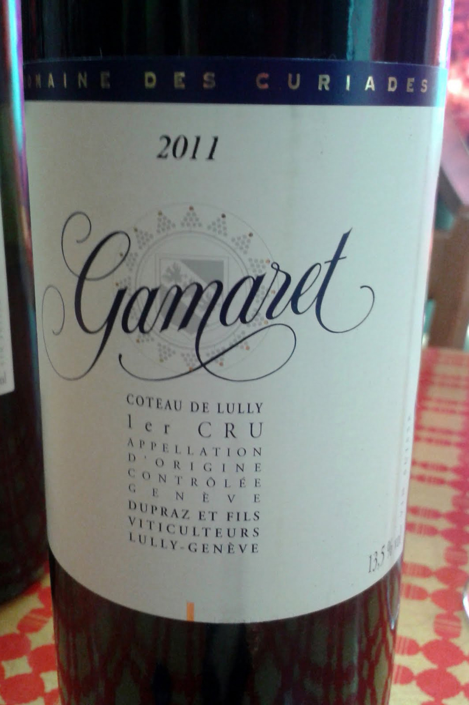Gamaret, a Gamay Noir x Reichensteiner cross that excels in the Geneva vineyards, from Dupraz et fils, Lully, Geneva. Credit: Copyright 2015 Sue Style