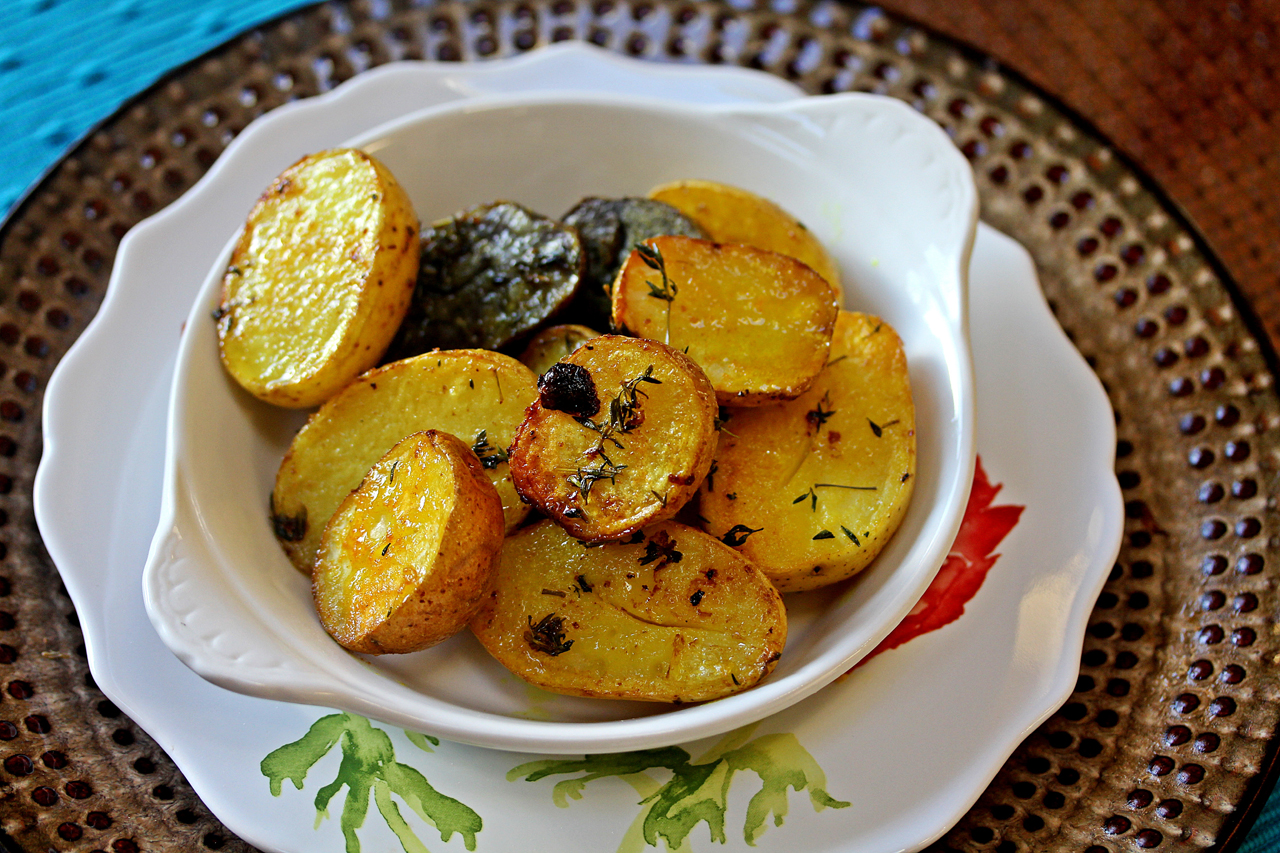 Turmeric, Thyme and Bay Leaf Roasted Potatoes. Credit: Copyright 2015 Rinku Bhattacharya