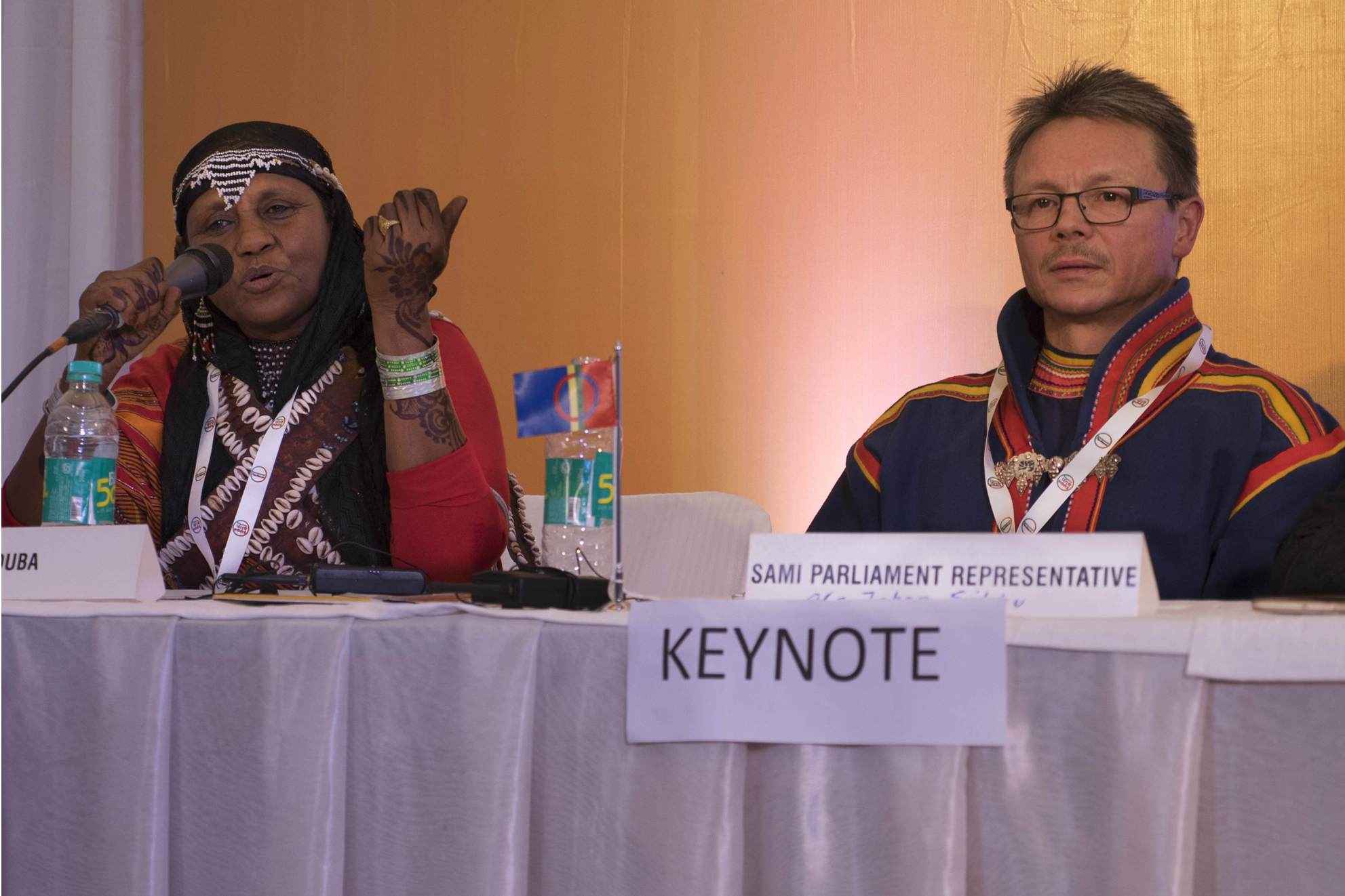 Amina Duba of Kenya's Borana tribe and Ol-Johan Sikku, a herder from the Sami community, speak about being marginalized. Credit: Copyright 2015 Carla Capalbo