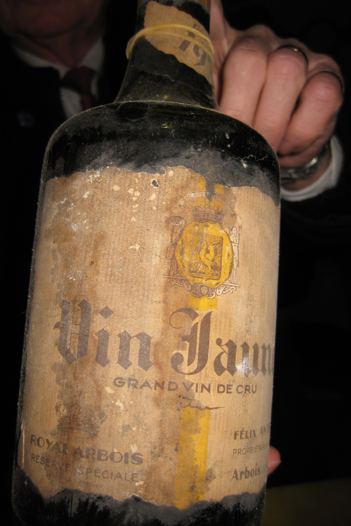 Some grand old bottles of Vin Jaune are sold at auction each year at La Percée. This one, from 1928, went under the hammer at $500. Credit: Copyright 2016 Sue Style
