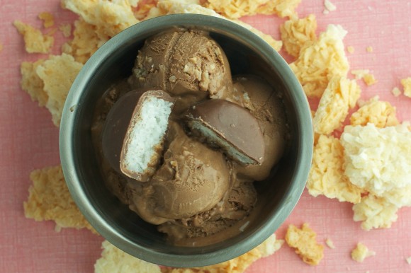 Macaroons are a traditional Passover sweet, but this recipe brings a new dimension by adding homemade chocolate ice cream. The chocolate ice cream base is adapted from 