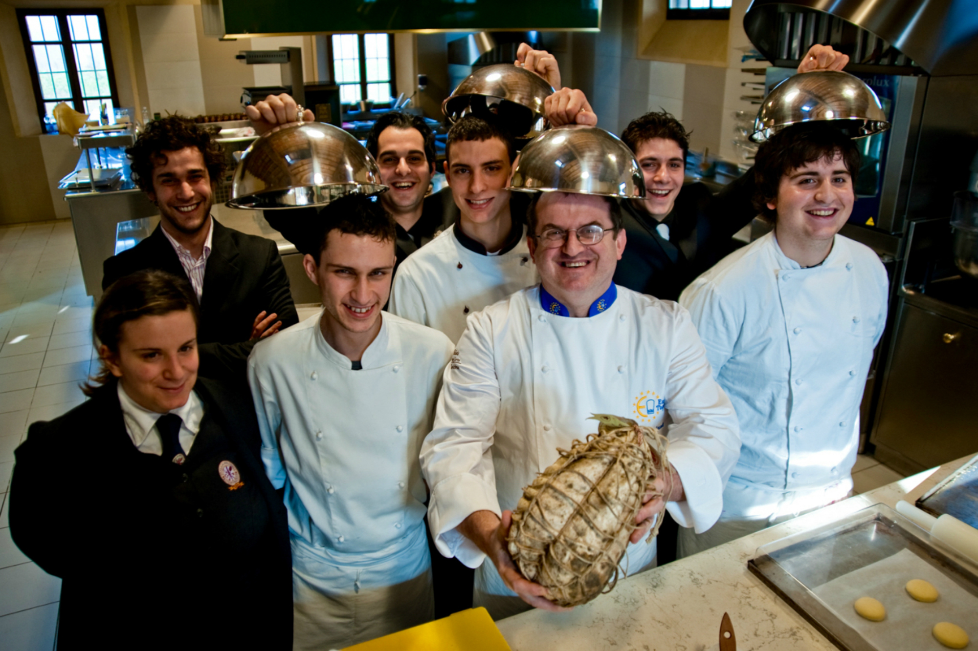 Chef Massimo Spigaroli and his team show off their prized culatello. Credit: Copyright 2016 Antica Corte Pallavicina