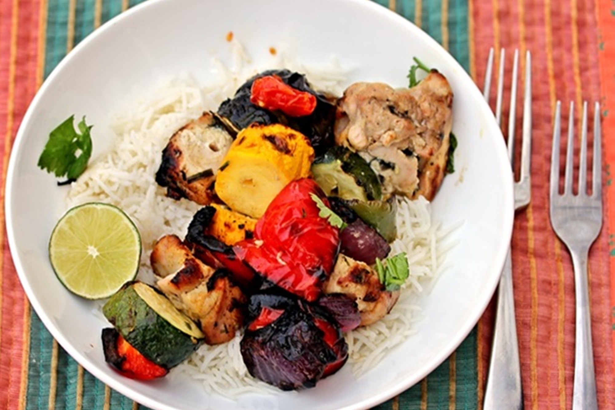 Grilled chicken and vegetables over rice. Credit: Copyright 2016 Rinku Bhattacharya