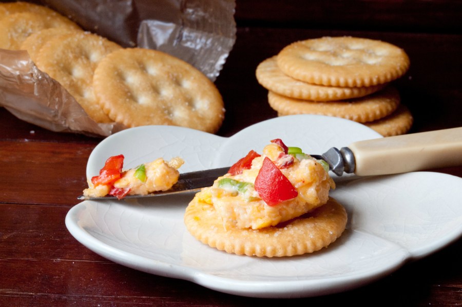 Pimento cheese is Southern junk food at its best -- sweet and salty, with a kick. Copyright 2015 Susan Lutz