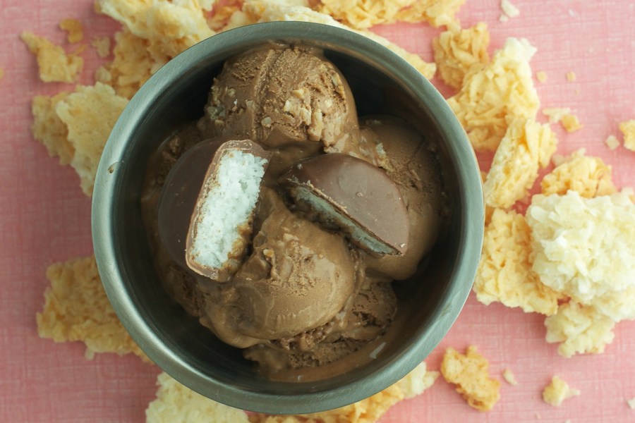Macaroons are a traditional Passover sweet, but this recipe brings a new dimension by adding homemade chocolate ice cream. The chocolate ice cream base is adapted from "The Perfect Scoop," by David Lebovitz. Credit: Copyright 2016 by Tami Weiser
